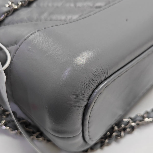 GABRIELLE Small Chevron Calfskin Gray