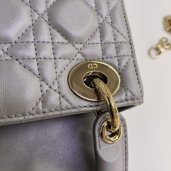 Lady Dior Mini Cannage Lambskin Gray