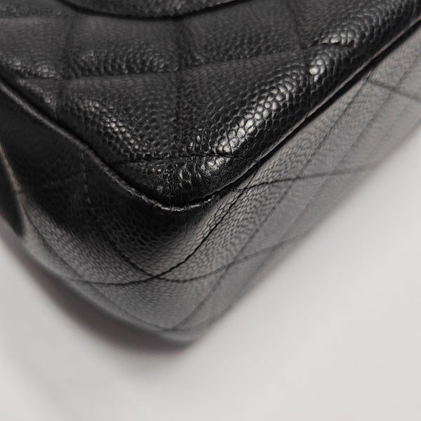 Quilted Grained Calfskin Shoulder Bag Large Black