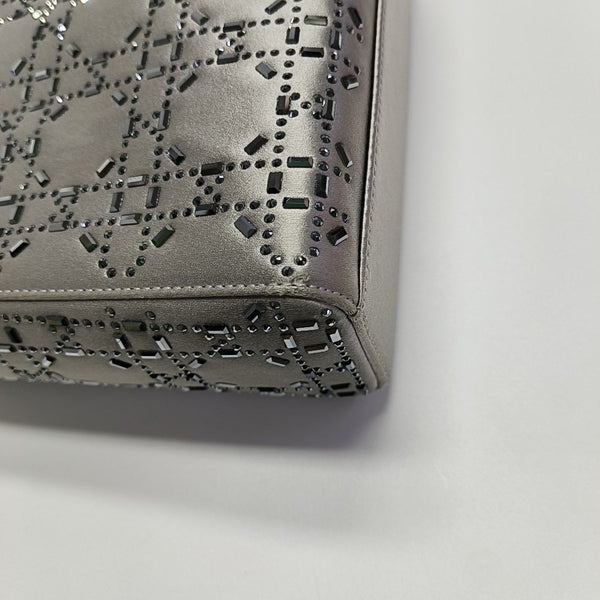 Lady Dior Mini Cannage Silk Satin Gray