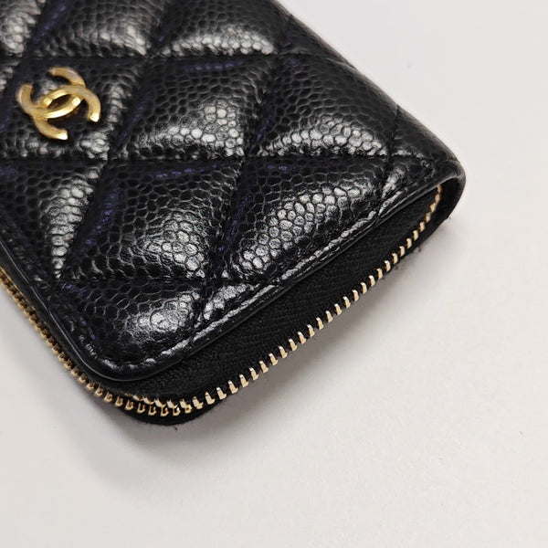 Quilted Grained Calfskin Card Holder Black