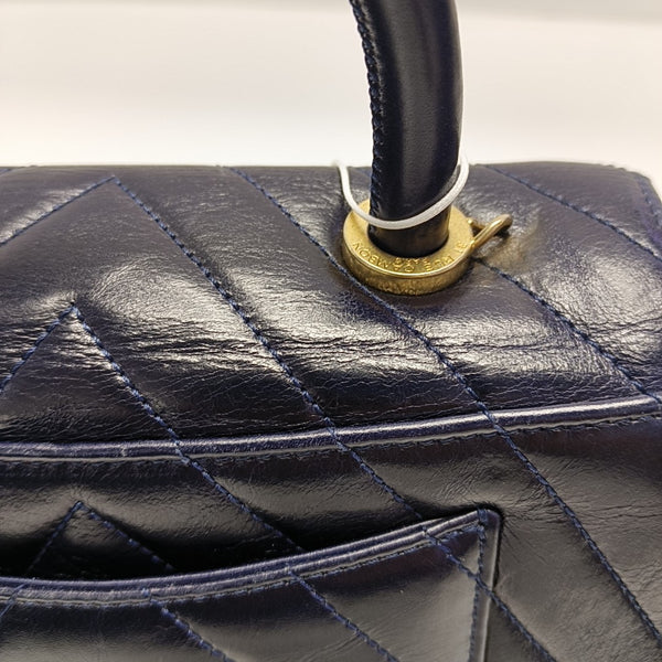 COCO HANDLE Small Chevron Calfskin Blue