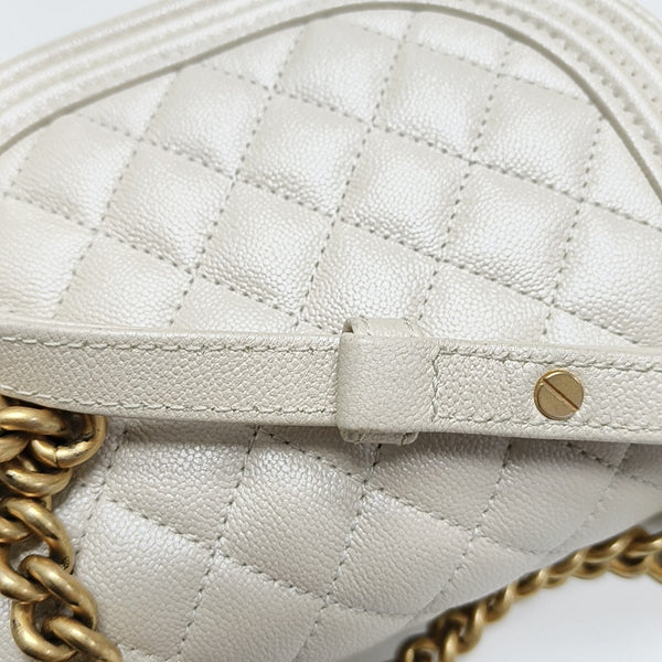 BOY CHANEL Mini Quilted Grained Calfskin White