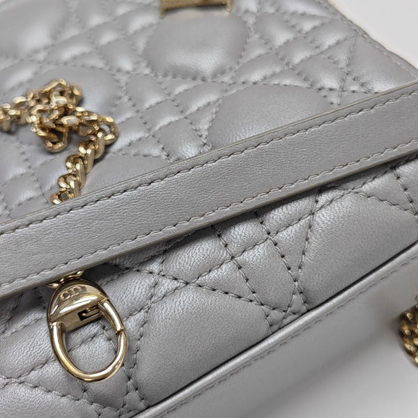 Lady Dior Mini Cannage Lambskin Silver