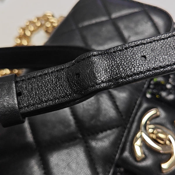 Quilted Grained Calfskin Shoulder Bag Black