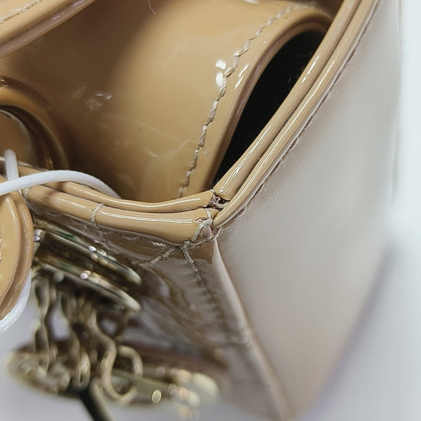 Lady Dior Mini Cannage Patent Leather Beige