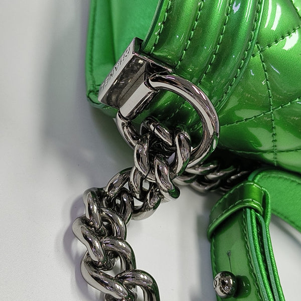 BOY CHANEL Medium Quilted Patent Leather Green