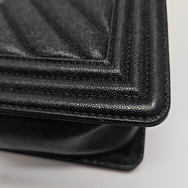 BOY CHANEL Chevron, Quilted Grained Calfskin Black