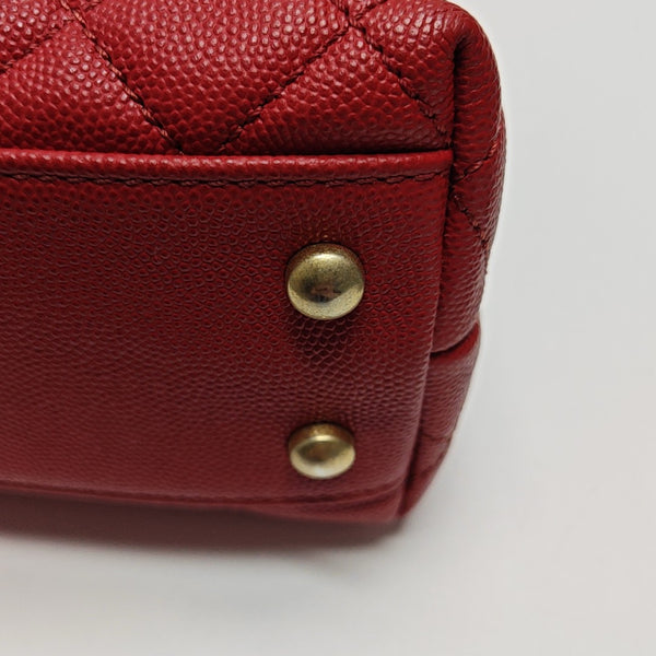COCO HANDLE Small Quilted Grained Calfskin Red