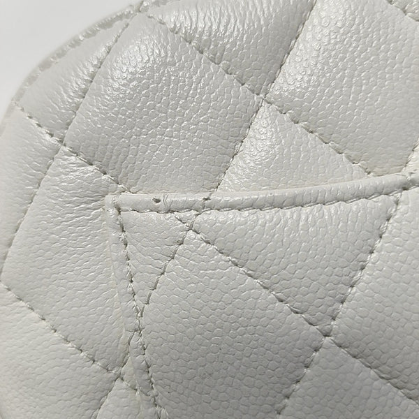 Quilted Grained Calfskin Shoulder Bag White