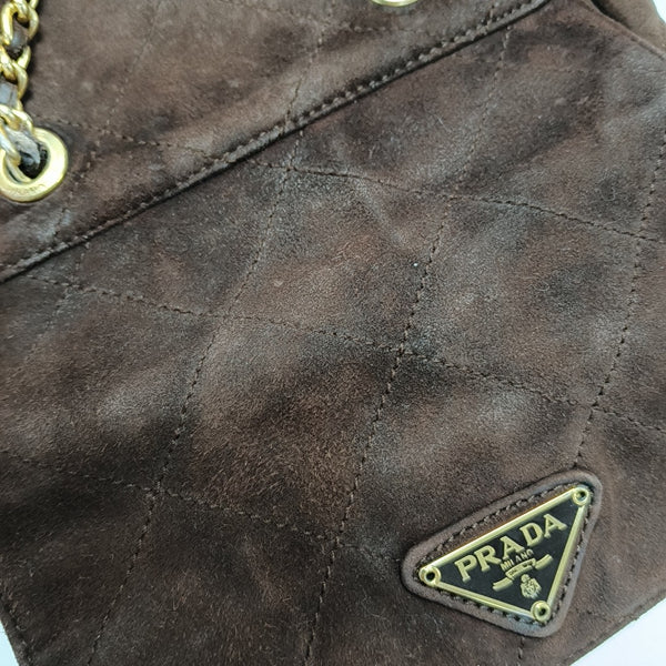 Quilted Suede Shoulder Bag Brown