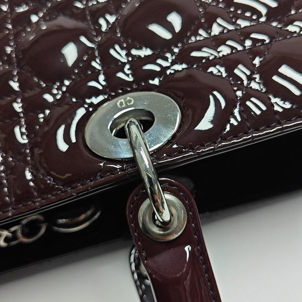 Authenticated pre-owned Lady Dior Large Cannage Lambskin Burgundy - Tote Bag at Looply