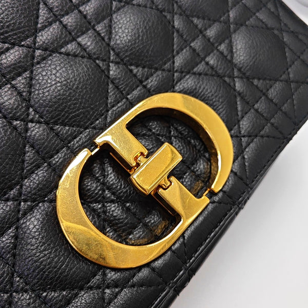 Authenticated pre-owned Dior Caro Medium Quilted Calfskin Black - Shoulder Bag at Looply