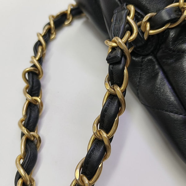 Quilted Lambskin Bucket Bag Small Black