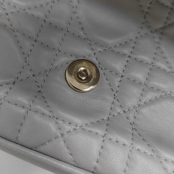 Cannage Calfskin Shoulder Bag Gray