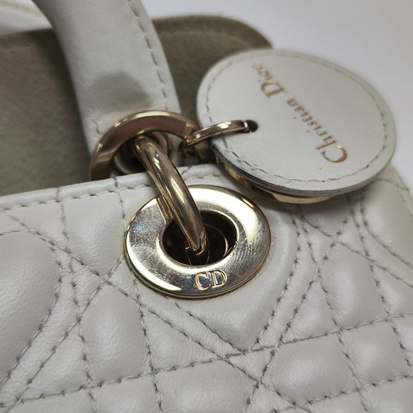 Lady D-Joy Super Mini Cannage Lambskin White