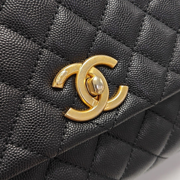 COCO HANDLE Medium Quilted Grained Calfskin Black
