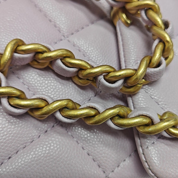 Quilted Grained Calfskin Shoulder Bag Mini Purple