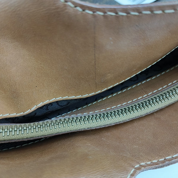 Coated Canvas Top Handle Bag Brown
