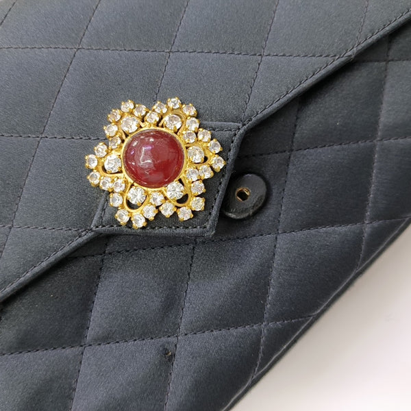 Quilted Silk Satin Shoulder Bag Green