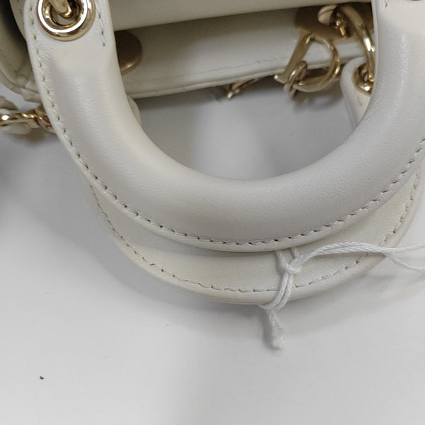 Authenticated pre-owned Lady Dior Super Mini Cannage Lambskin White - Tote Bag at Looply
