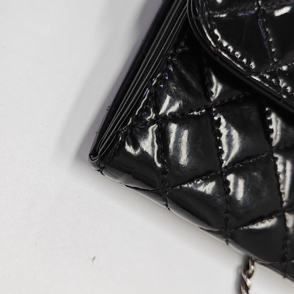 Quilted Patent Leather Top Handle Bag Black