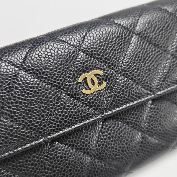 Quilted Grained Calfskin Wallet Black