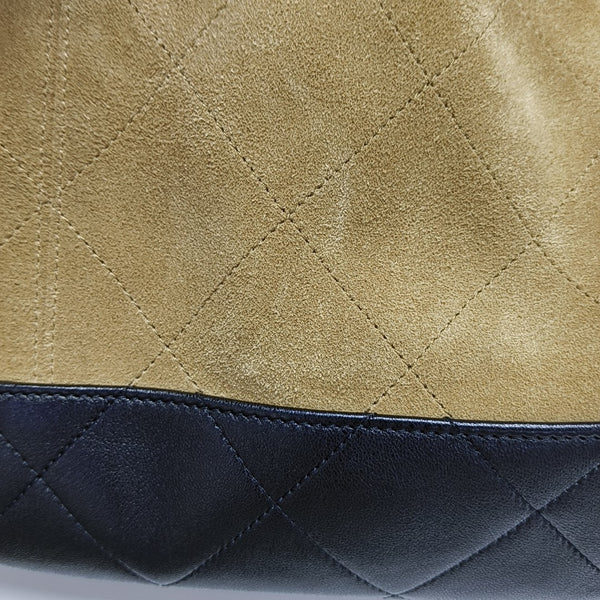 Quilted Suede Top Handle Bag Large Brown
