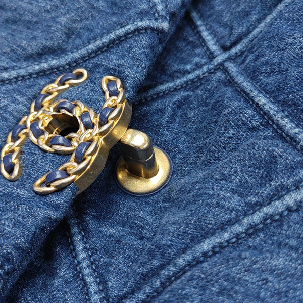CHANEL 19 Maxi Quilted Denim Blue