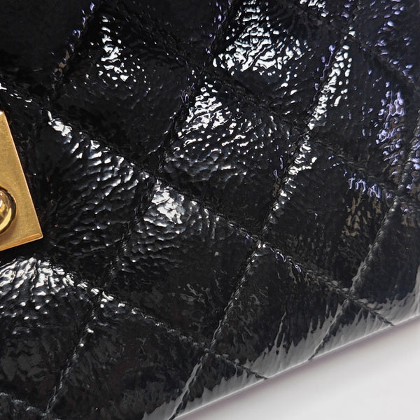 Quilted Patent Leather Shoulder Bag Black