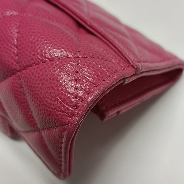 CLASSIC FLAP Quilted Grained Calfskin Pink Card Holder