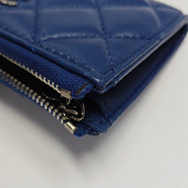 Quilted Lambskin Card Holder Blue