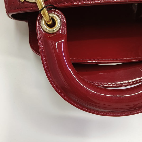 Lady Dior Mini Cannage Patent Calfskin Red