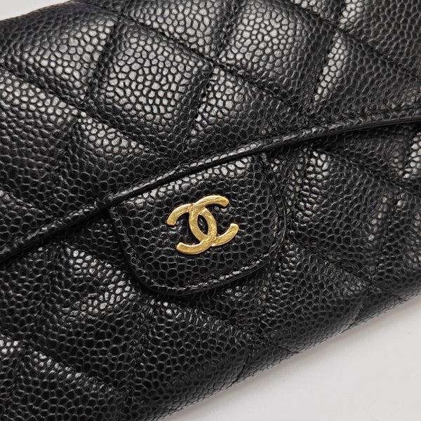 Quilted Grained Calfskin Wallet Black