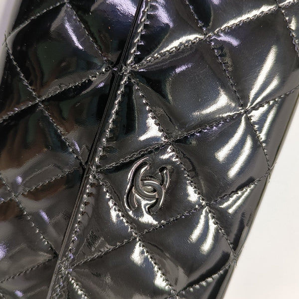 Quilted Patent Leather Wallet Black