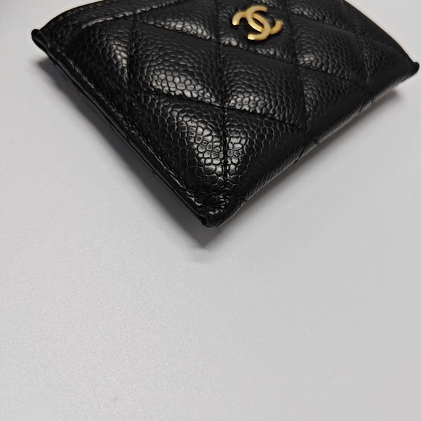 Quilted Grained Calfskin Card Holder Black