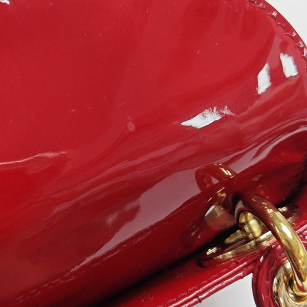 Lady Dior Mini Cannage Patent Leather Red