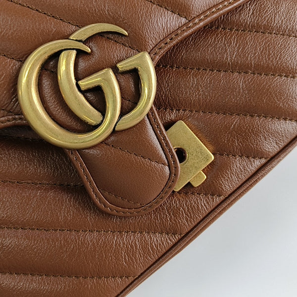 GG Marmont Small Quilted Calfskin Brown
