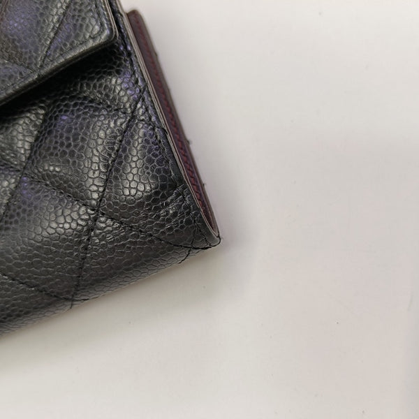 Quilted Grained Calfskin Wallet Black