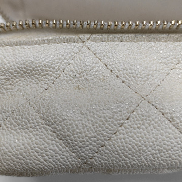 Quilted Grained Calfskin Shoulder Bag Mini White
