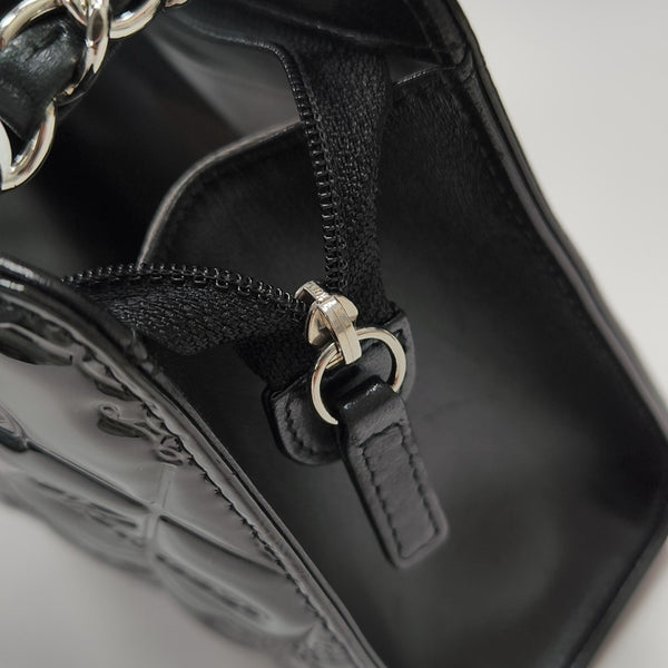 Quilted Patent Leather Tote Bag Black
