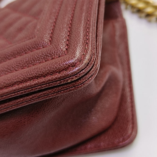 BOY CHANEL Small Quilted Grained Calfskin Red