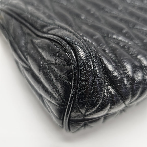 Quilted Lambskin Top Handle Bag Black