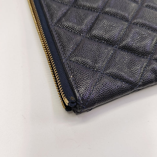 Quilted Grained Calfskin Clutch Blue