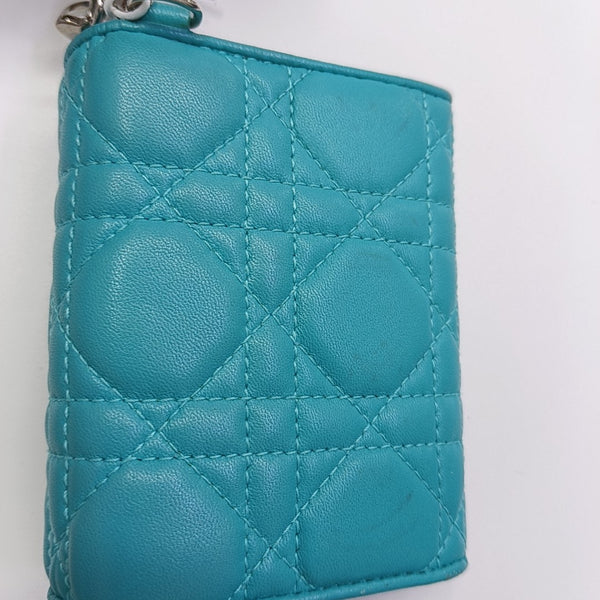Lady Dior Cannage Lambskin Blue Wallet