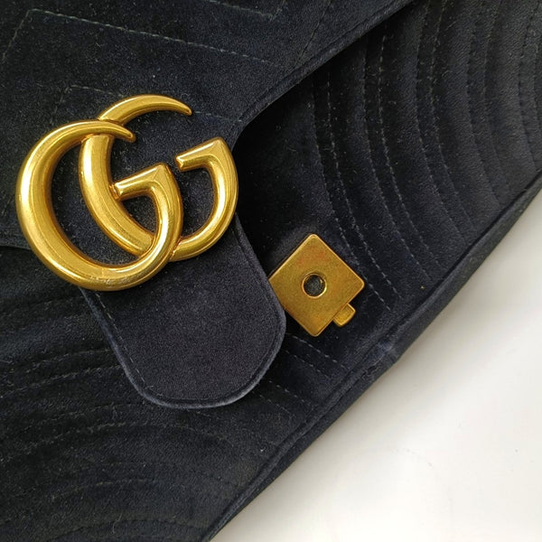 GG Marmont Medium Quilted Velvet Black