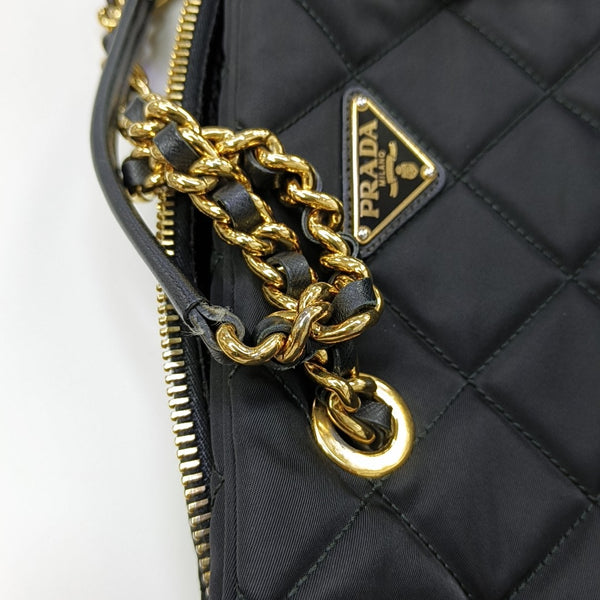 Quilted Nylon Shoulder Bag Black
