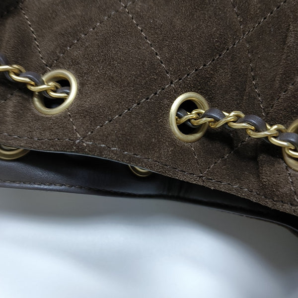 CHANEL 25 Quilted Suede Brown