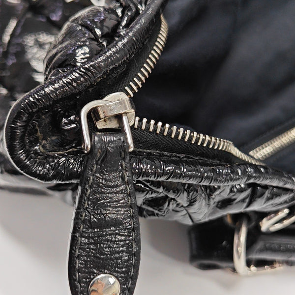 Quilted Patent Leather Tote Bag Black