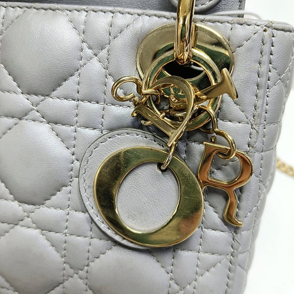 Authenticated pre-owned Lady Dior Mini Cannage Lambskin Gray - Tote Bag at Looply